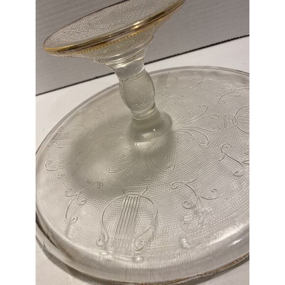 Vintage Harp Pattern By Jeanette 10" Elegant Glass Round Cake Stand Pink Tone - Picture 6 of 11